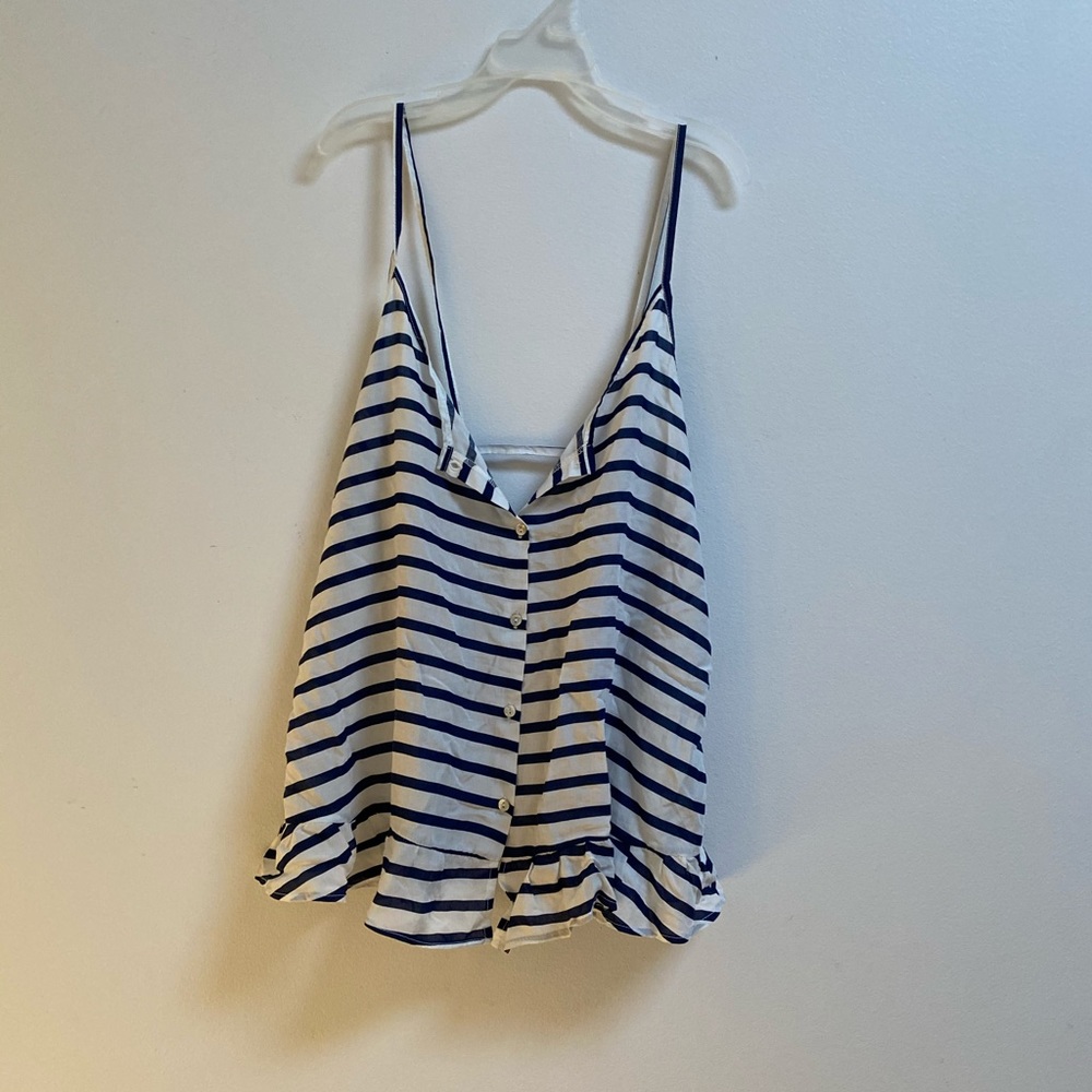 Zara Striped Button V-Neck Tank Top S